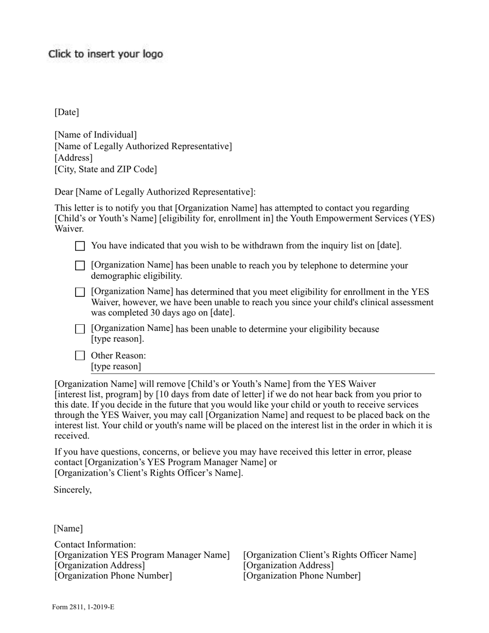 Form 2811 Youth Empowerment Services Waiver Letter of Withdrawal - Texas, Page 1