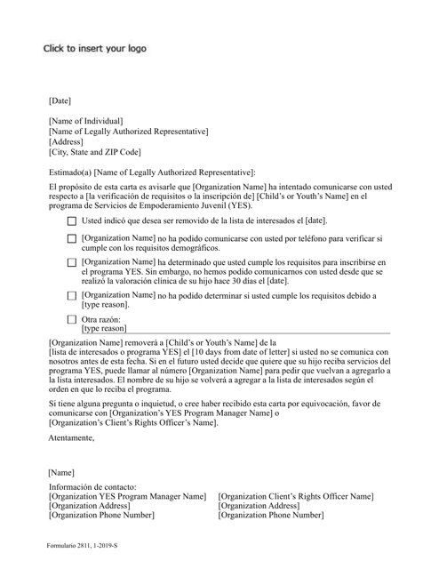Form 2811 Youth Empowerment Services Waiver Letter of Withdrawal - Texas (English/Spanish)