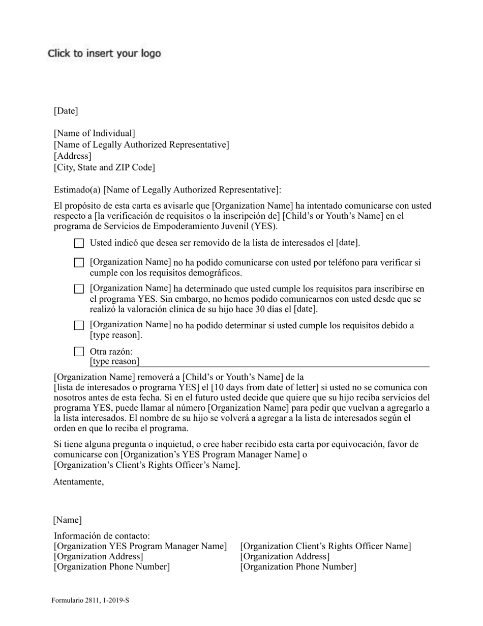 Form 2811 Youth Empowerment Services Waiver Letter of Withdrawal - Texas (English / Spanish), Page 1