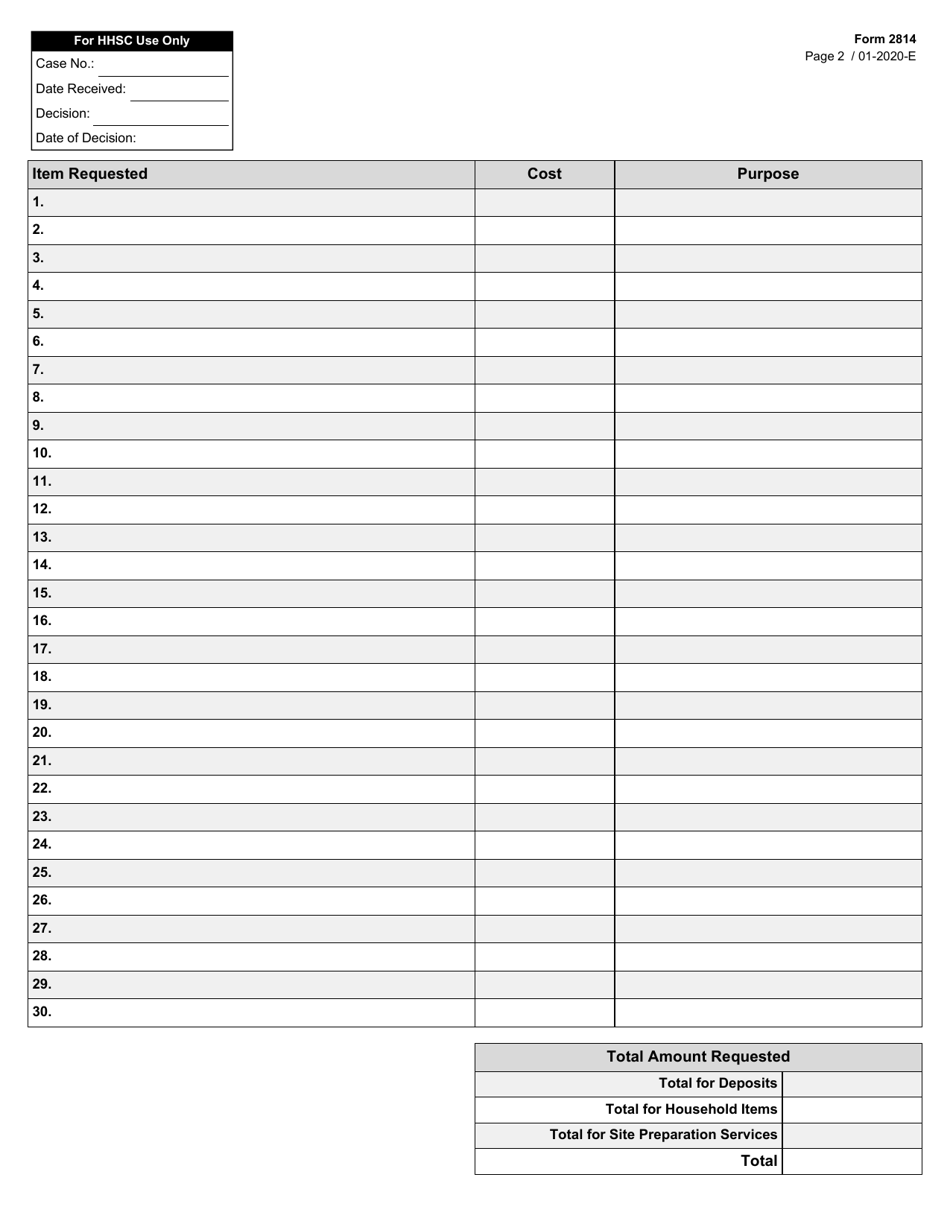 Form 2814 Youth Empowerment Services (Yes) Waiver Transitional Services Funding (Tsf) Request - Texas, Page 2