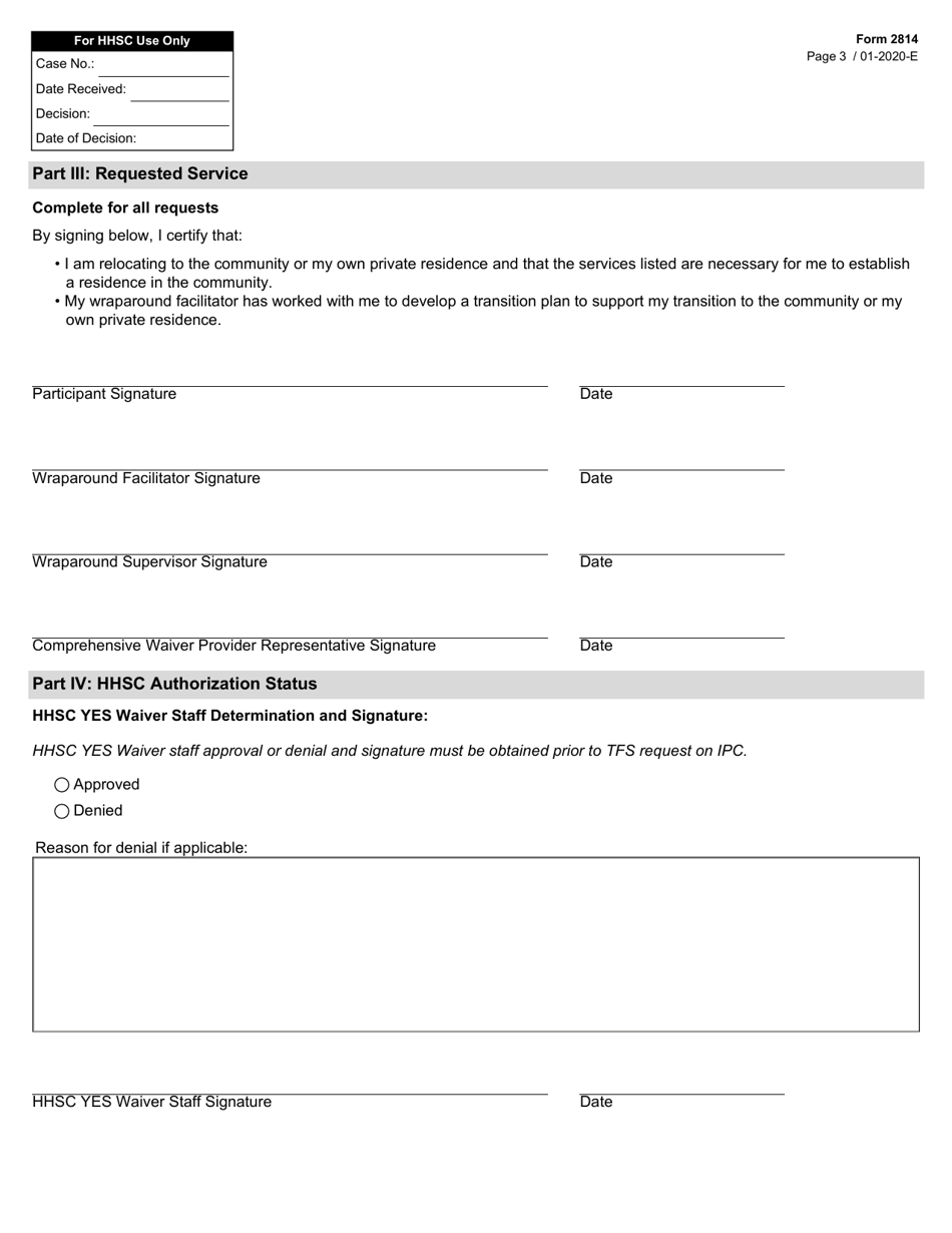 Form 2814 Youth Empowerment Services (Yes) Waiver Transitional Services Funding (Tsf) Request - Texas, Page 3