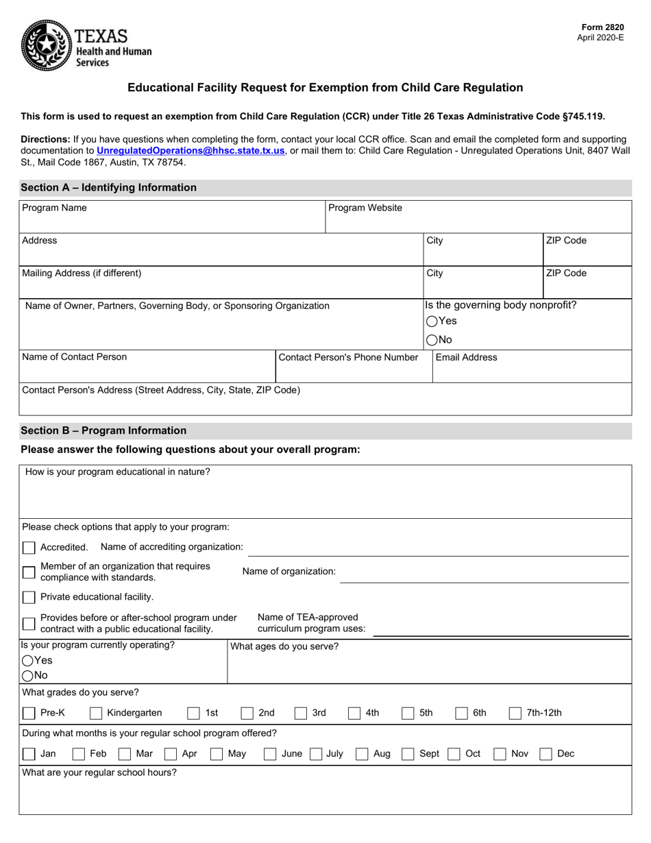 Form 2820 Download Fillable PDF Or Fill Online Educational Facility 