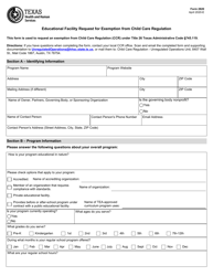 Form 2820 Educational Facility Request for Exemption From Child Care Regulation - Texas