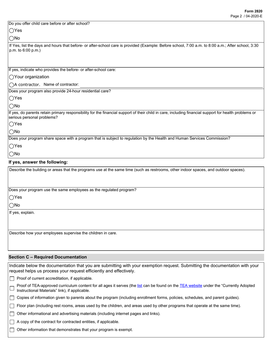 Form 2820 - Fill Out, Sign Online and Download Fillable PDF, Texas ...