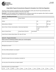 Form 2833 Single Skills Program During Summer Request for Exemption From Child Care Regulation - Texas