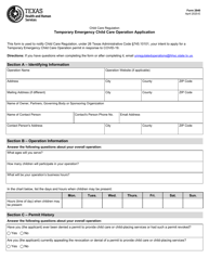 Form 2840 Temporary Emergency Child Care Operation Application - Texas