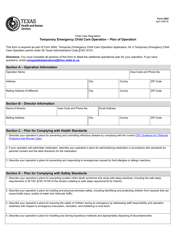 Form 2842 Temporary Emergency Child Care Operation - Plan of Operation - Texas