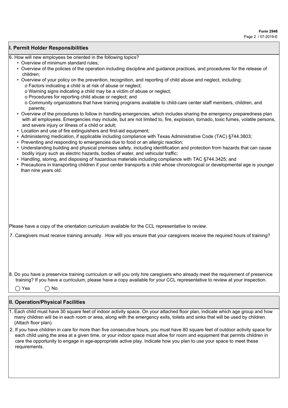 Form 2881 Plan of Operation for School-Age Summer Program or Before / After School Program - Texas, Page 2
