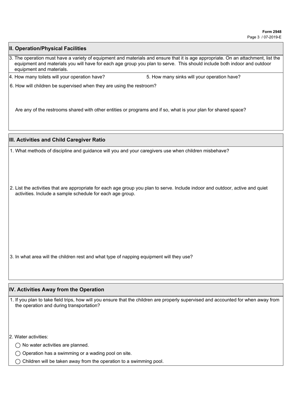 Form 2881 Plan of Operation for School-Age Summer Program or Before / After School Program - Texas, Page 3