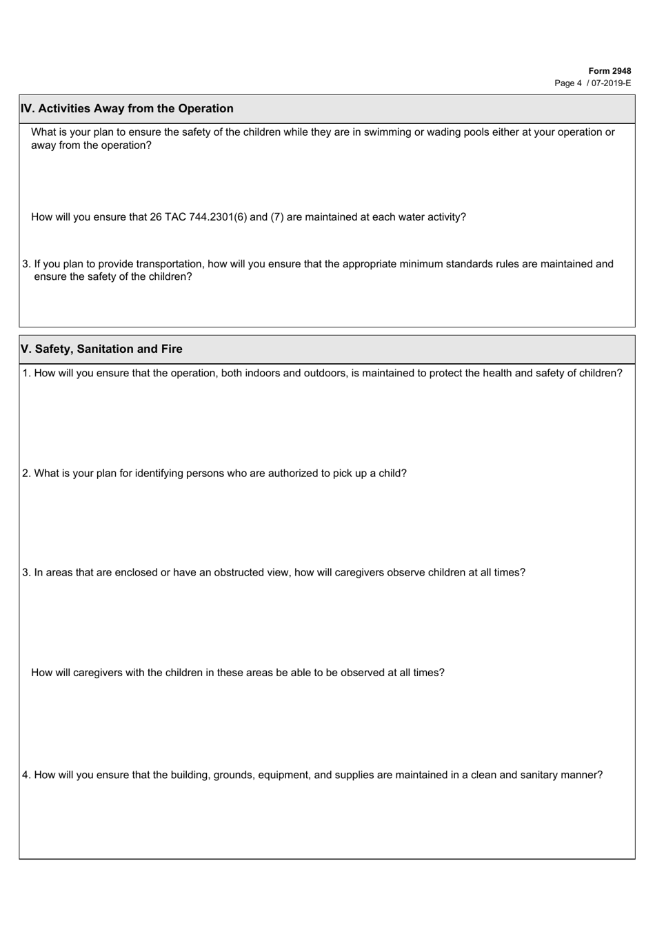 Form 2881 Plan of Operation for School-Age Summer Program or Before / After School Program - Texas, Page 4