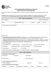 Form 2841 Small Employer-Based Child Care or Temporary Shelter Child Care Facility Application - Texas