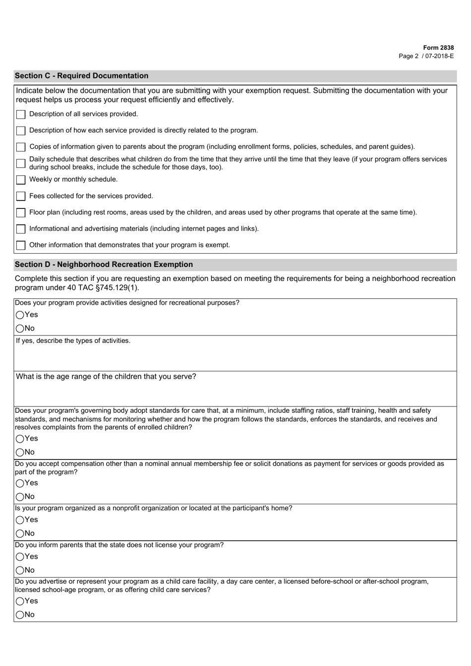 Form 2838 - Fill Out, Sign Online and Download Fillable PDF, Texas ...