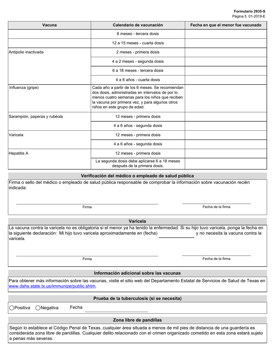 Formulario 2935-S Informacion Para La Inscripcion - Texas (Spanish), Page 5