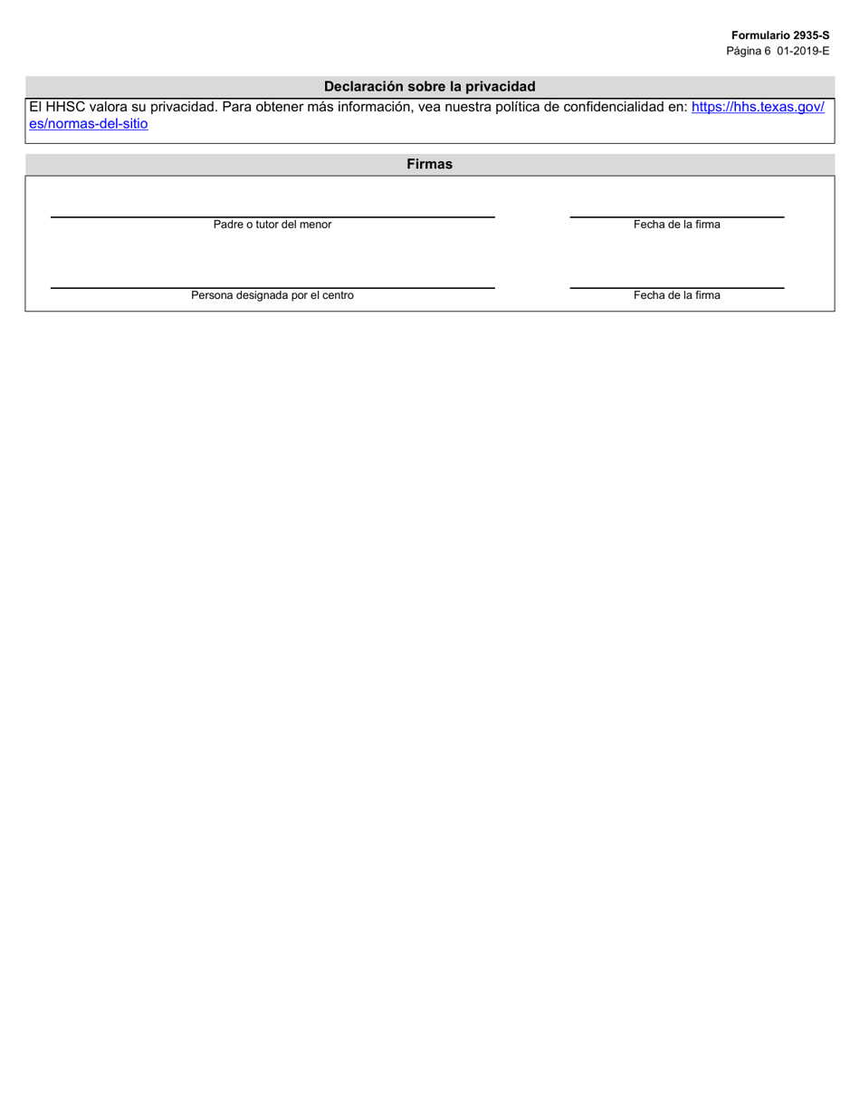 Formulario 2935-S Informacion Para La Inscripcion - Texas (Spanish), Page 6