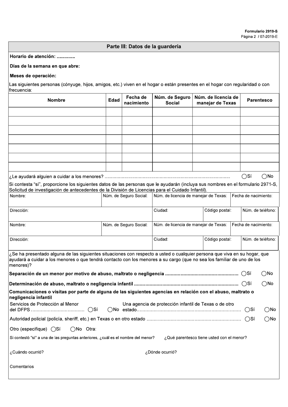 Formulario 2919-S Solicitud De Certificado De Registro - Texas (Spanish), Page 2