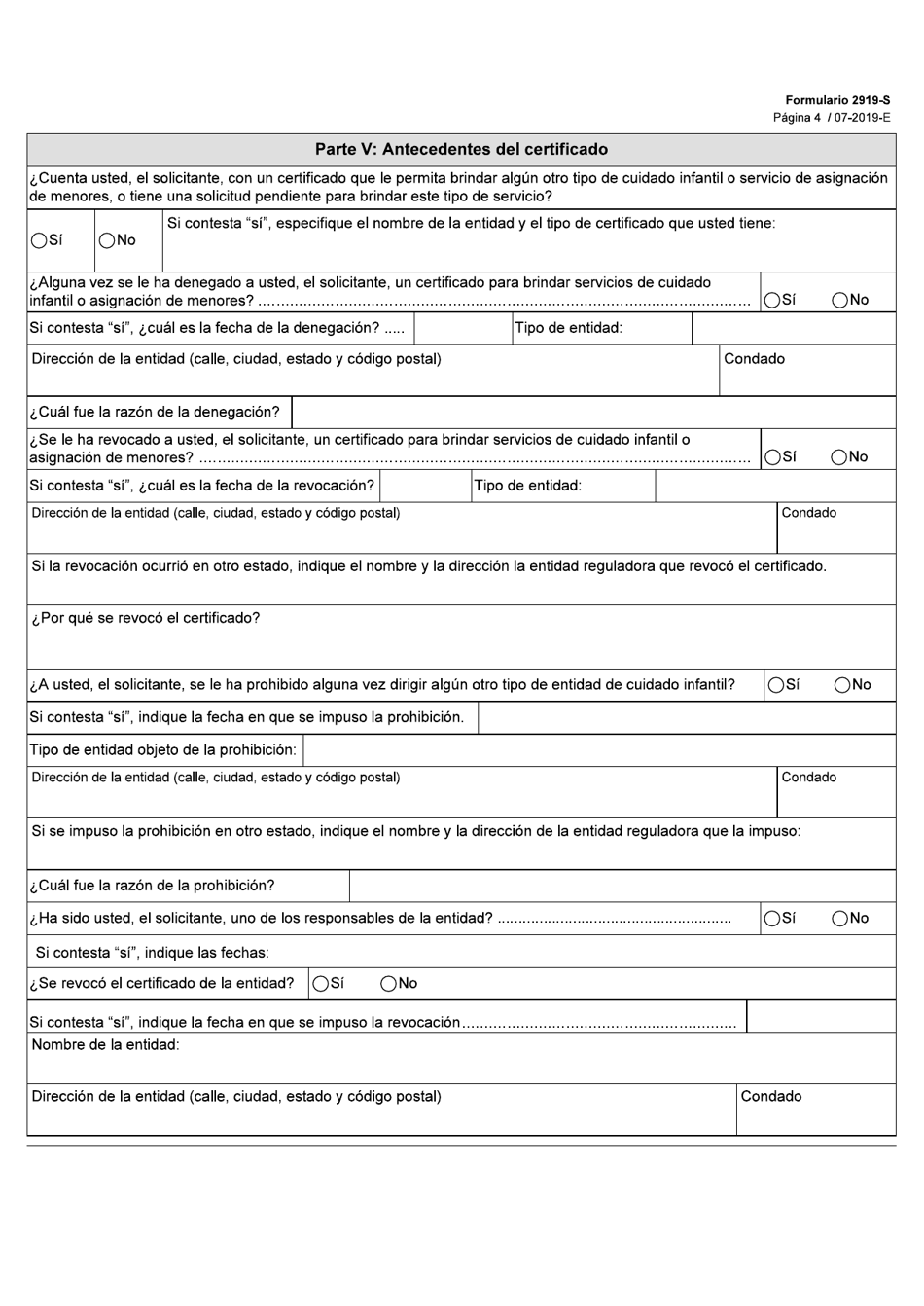 Formulario 2919-S Solicitud De Certificado De Registro - Texas (Spanish), Page 4