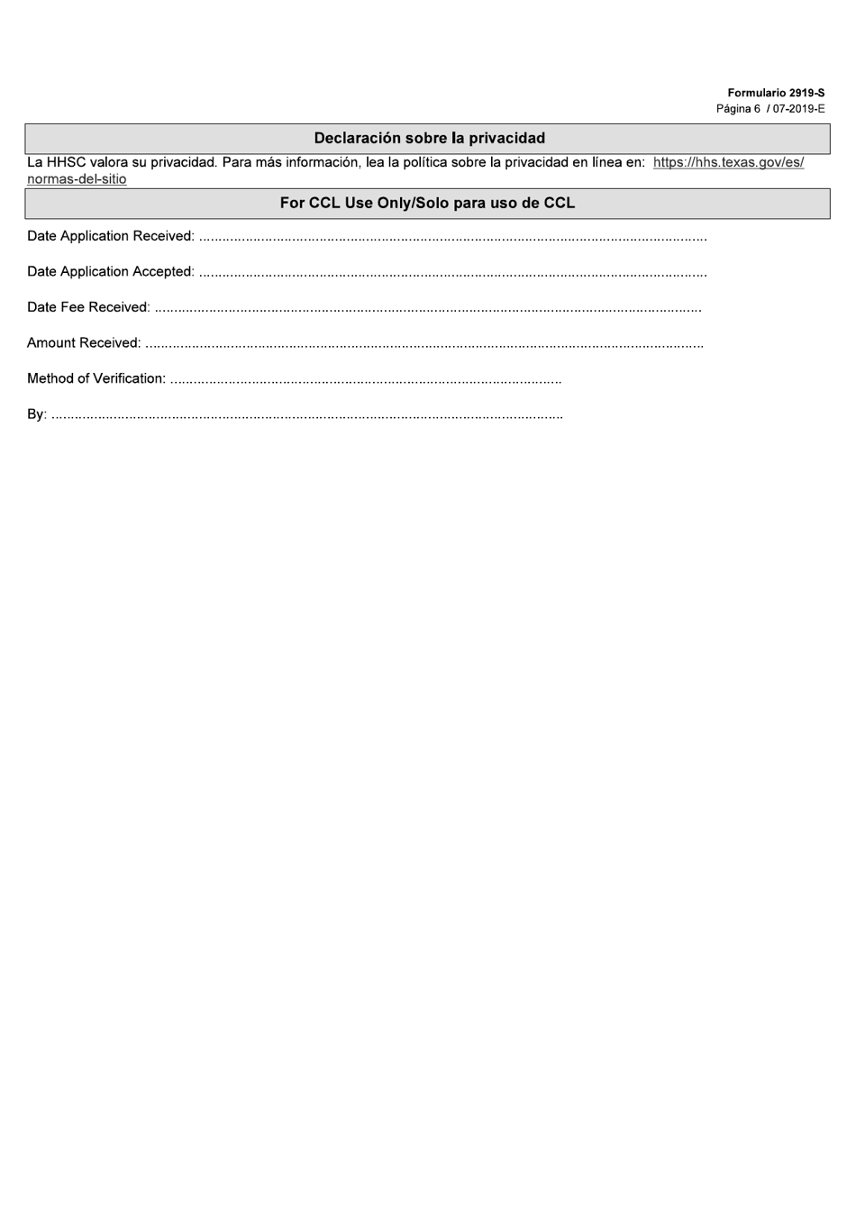 Formulario 2919-S Solicitud De Certificado De Registro - Texas (Spanish), Page 6
