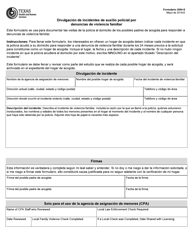 Document preview: Formulario 2954-S Divulgacion De Incidentes De Auxilio Policial Por Denuncias De Violencia Familiar - Texas (Spanish)