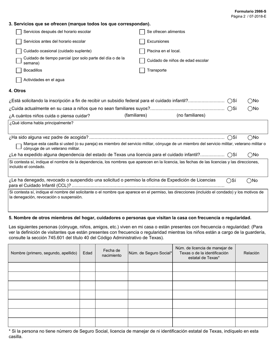 Formulario 2986-S Solicitud De Inscripcion - Texas (Spanish), Page 2