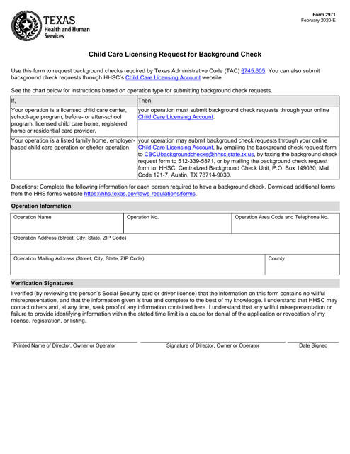 form 2971 child care licensing request for background check
