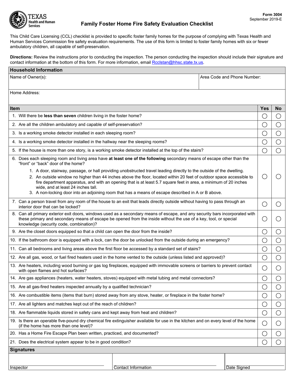 Foster Care Safety Plan Template