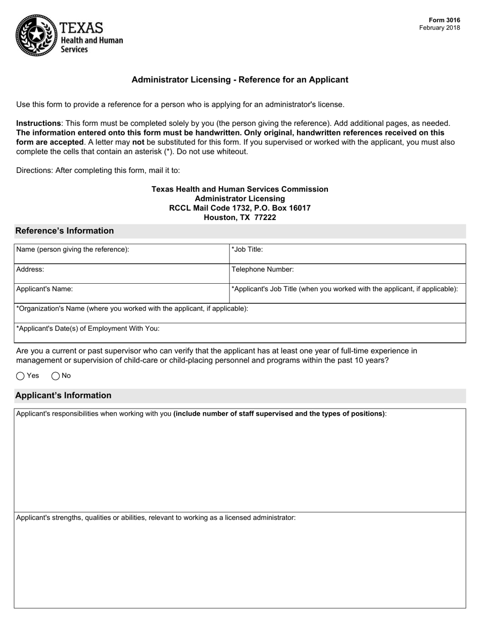 Form 3016 - Fill Out, Sign Online and Download Fillable PDF, Texas ...