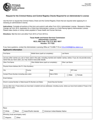 Form 3017 &quot;Request for the Criminal History and Central Registry Checks Required for an Administrator's License&quot; - Texas