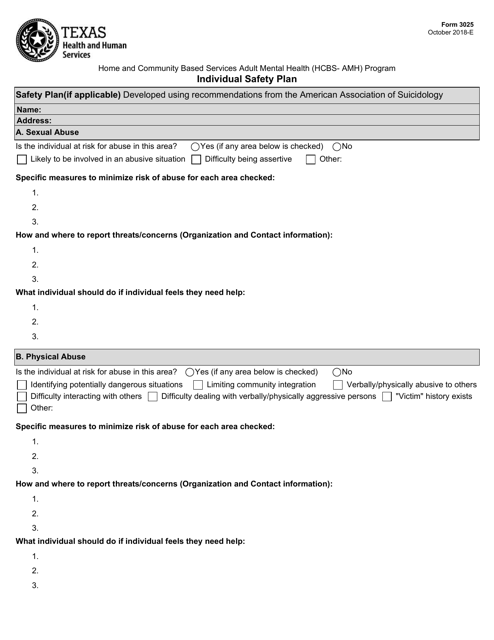 Form 3025 Individual Safety Plan - Texas