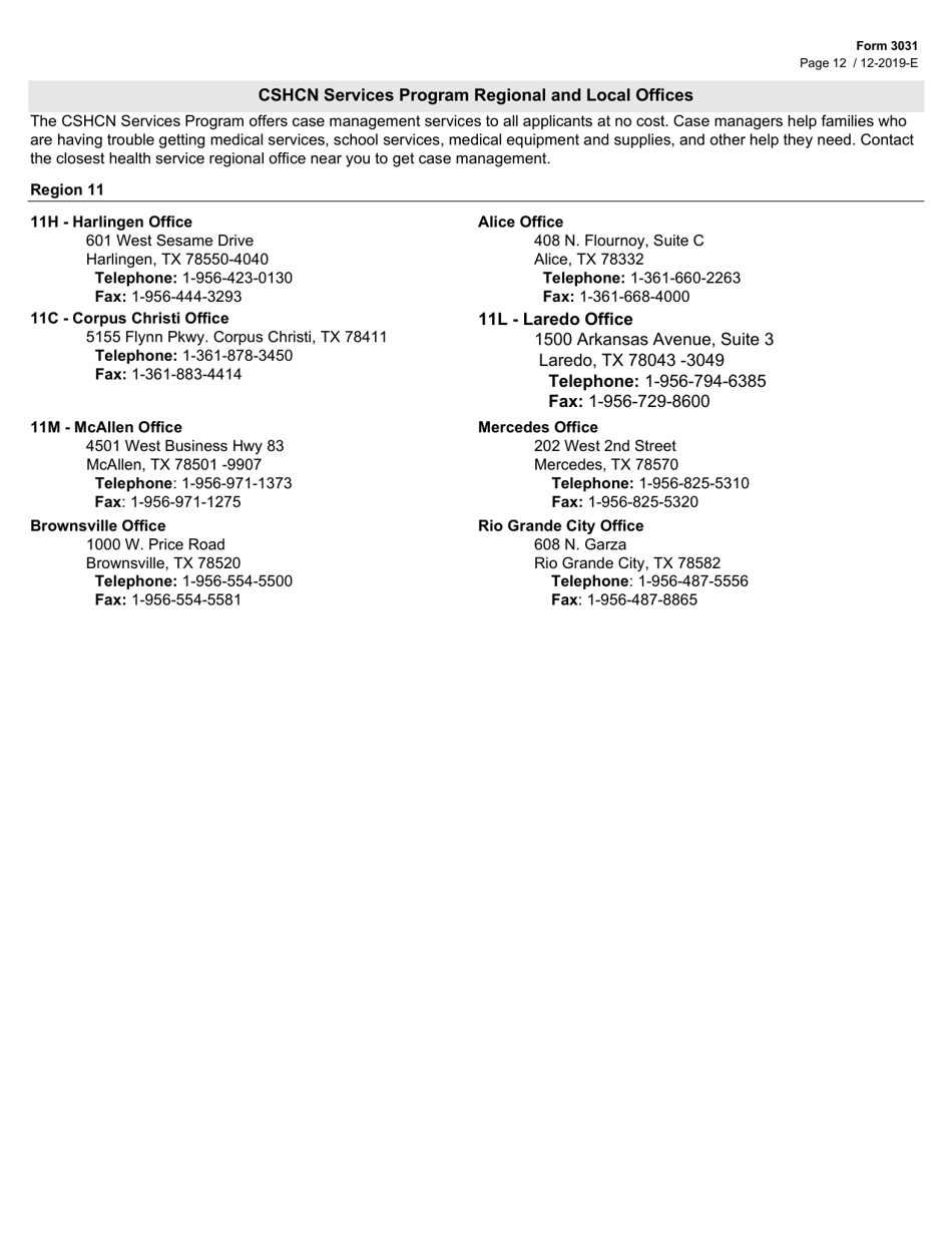 Form 3031 Children With Special Health Care Needs (Cshcn) Program Application - Texas, Page 12