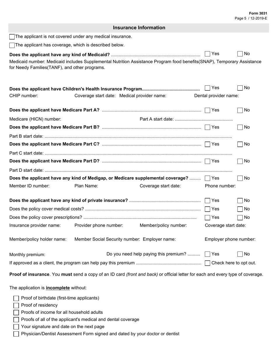 Form 3031 Children With Special Health Care Needs (Cshcn) Program Application - Texas, Page 5