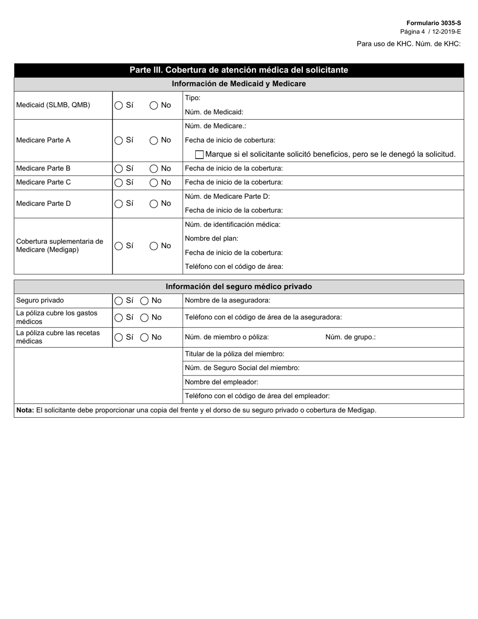 Formulario 3035-S Programa De Atencion Medica Renal (Khc) Solicitud - Texas (Spanish), Page 4