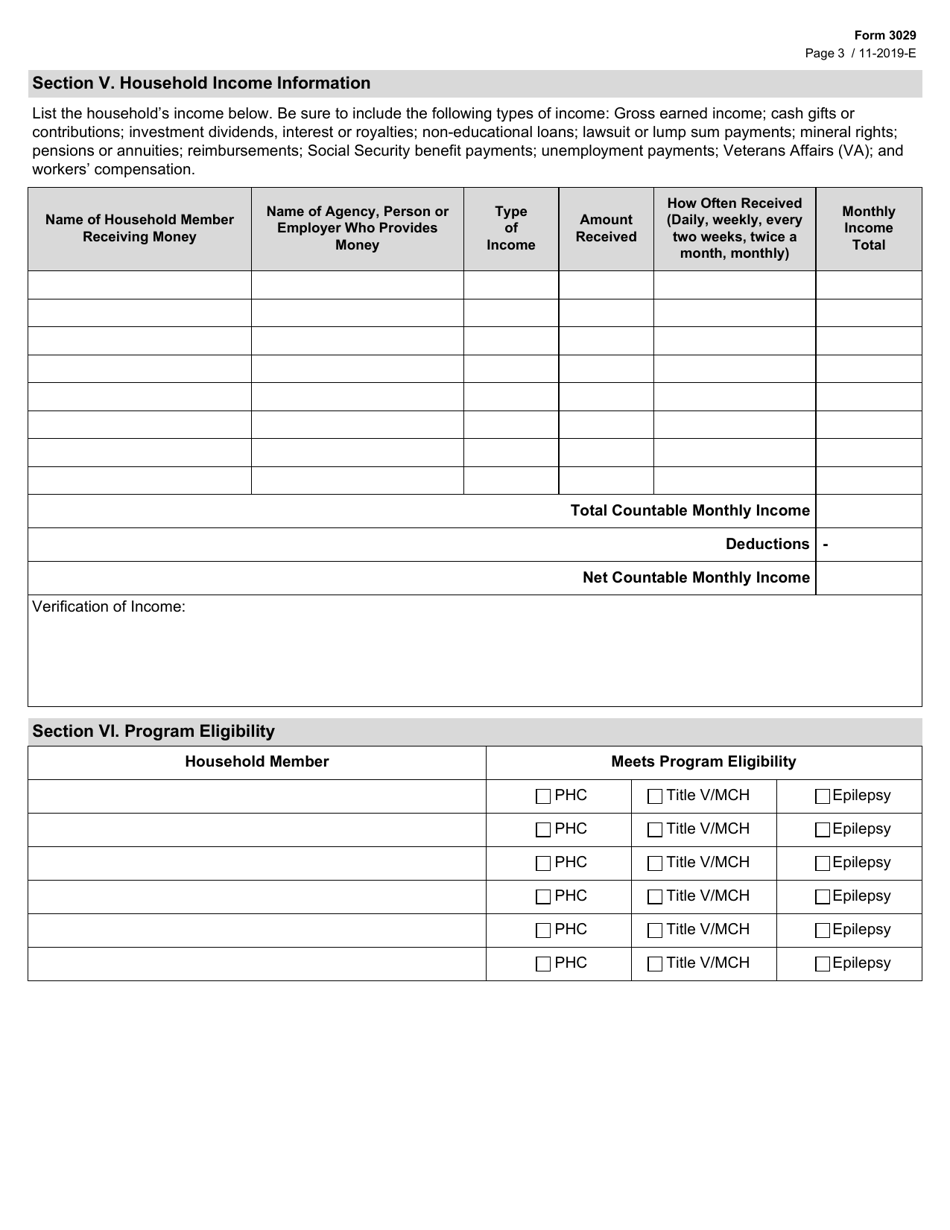 Form 3029 Office of Primary and Specialty Health Application for Program Benefits - Texas, Page 3