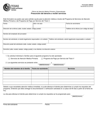 Document preview: Formulario 3045-S Oficina De Atencion Medica Primaria Y Especializada Presuncion Del Derecho a Recibir Servicios - Texas (Spanish)