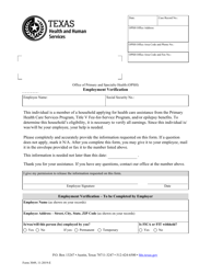 Form 3049 Office of Primary and Specialty Health (Opsh) Employment Verification - Texas