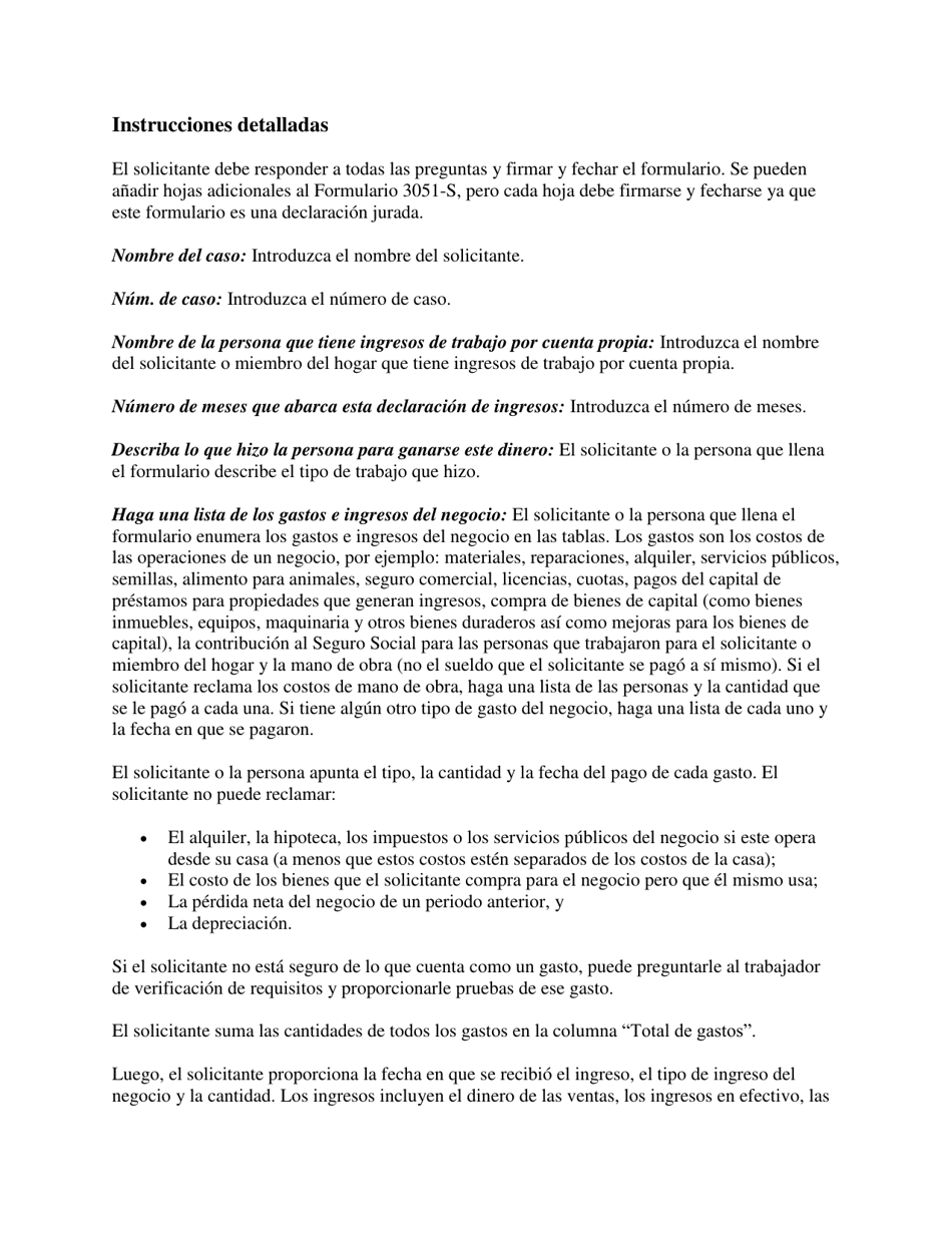 Instrucciones para Formulario 3051-S Oficina De Atencion Medica Primaria Y Especializada Declaracion De Ingresos De Trabajo Por Cuenta Propia - Texas (Spanish), Page 2