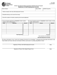 Document preview: Form 3063 Cshcn Services Program Statement of Self-employment Income - Texas