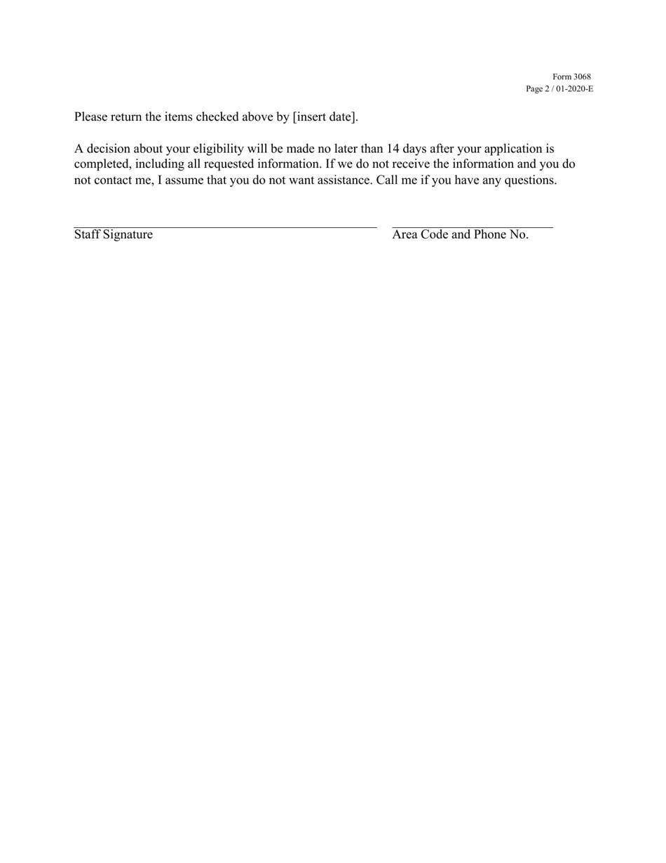 Form 3068 County Indigent Health Care Program (Cihcp) Request of Information - Texas, Page 2