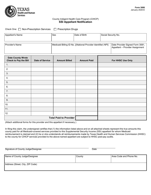 Form 3080 Ssi Appellant Notification - Texas