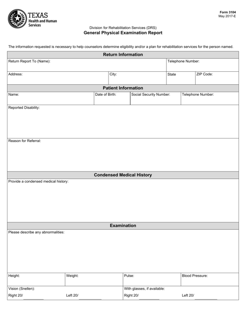 Form 3104 Download Fillable Pdf Or Fill Online General Physical Examination Report Texas Templateroller