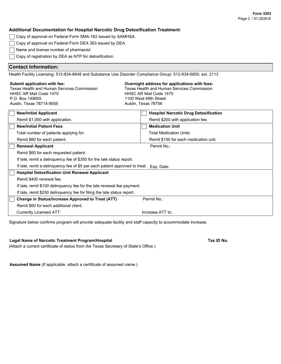 Form 3203 Narcotic / Opioid Treatment Program Application - Texas, Page 2