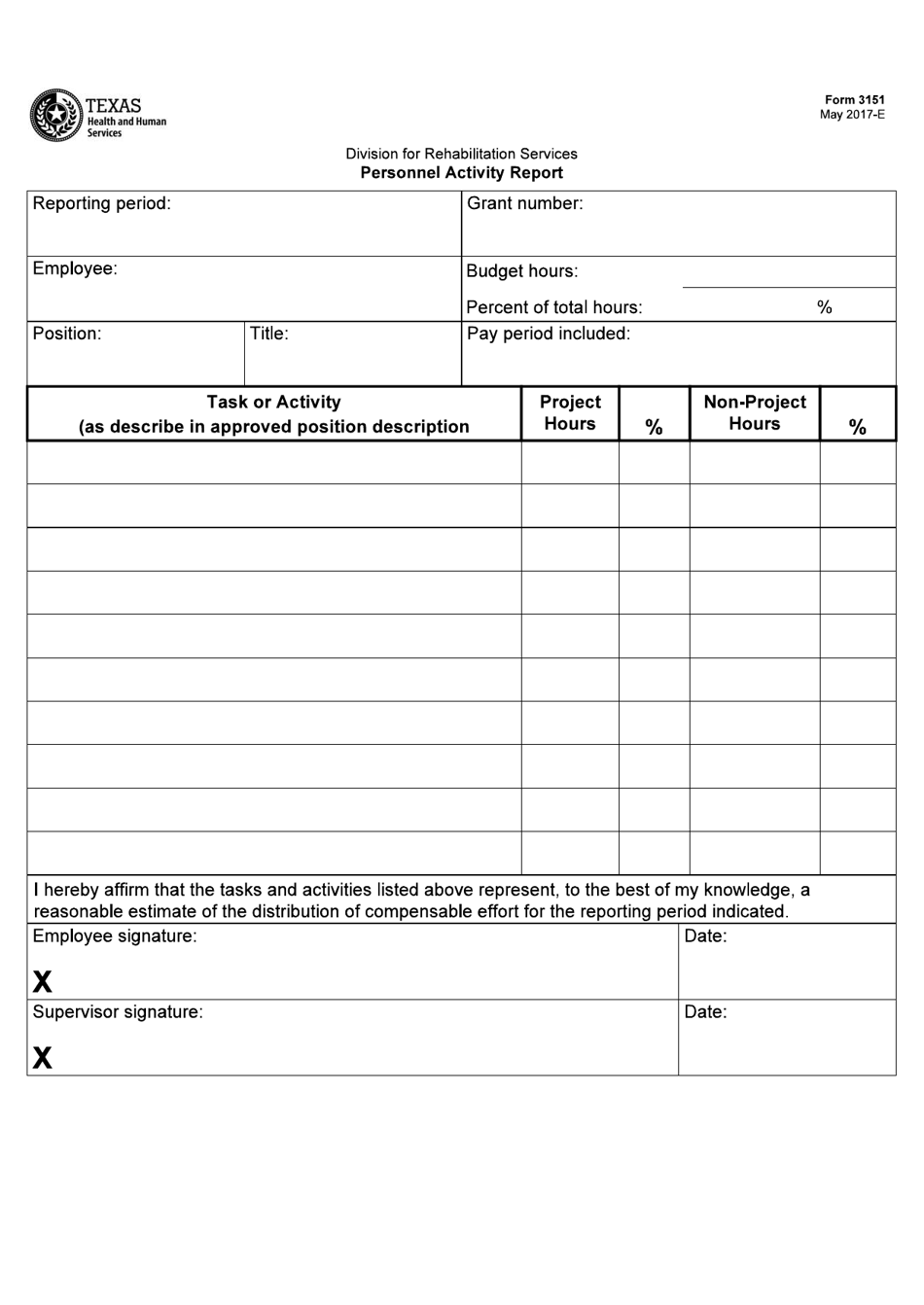 Form 3151 Personnel Activity Report - Texas, Page 1