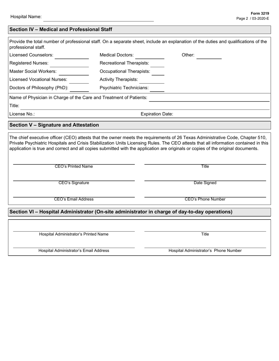 Form 3219 Multiple Location Psychiatric Hospital License Renewal Application - Texas, Page 2