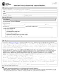 Document preview: Form 3221 Health Care Facility Certification Under Executive Order Ga-15 - Texas