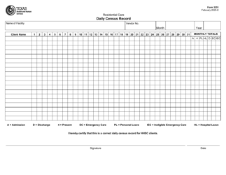 Document preview: Form 3251 Daily Census Record - Texas