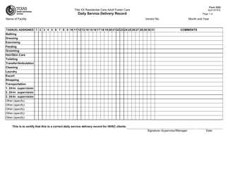 Document preview: Form 3252 Title Xx Residential Care Adult Foster Care Daily Service Delivery Record - Texas