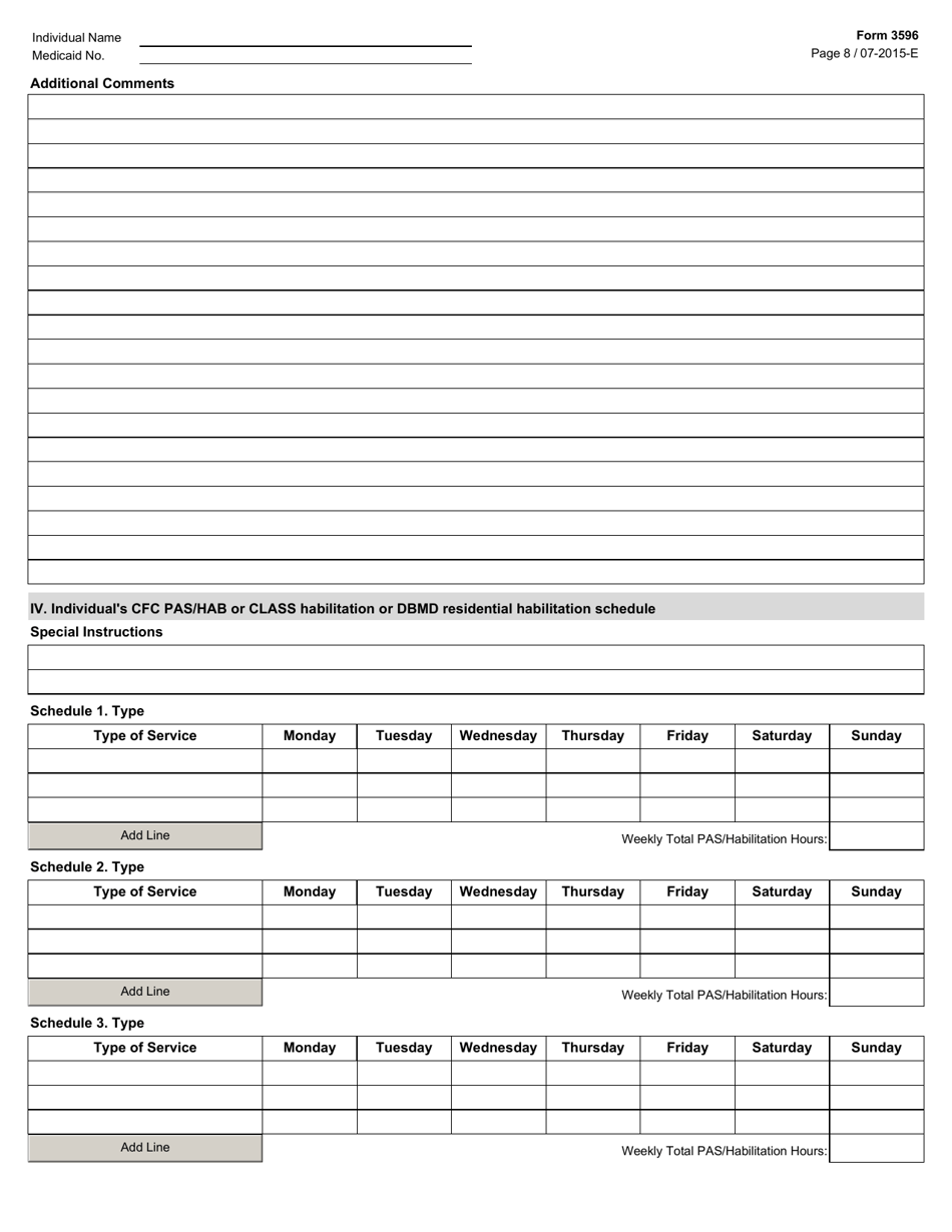 Form 3596 Personal Assistance Services (Pas) / Habilitation Plan - Texas, Page 8