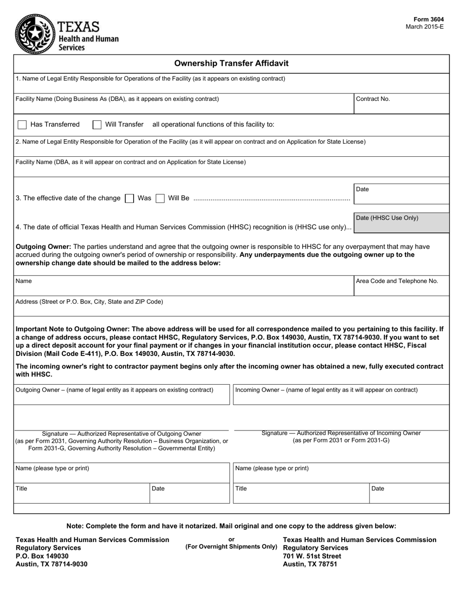 Form 3604 Fill Out Sign Online And Download Fillable PDF Texas   Form 3604 Ownership Transfer Affidavit Texas Print Big 