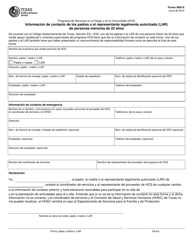 Document preview: Formulario 3605-S Informacion De Contacto De Los Padres O El Representante Legalmente Autorizado (Lar) De Personas Menores De 22 Anos - Texas (Spanish)