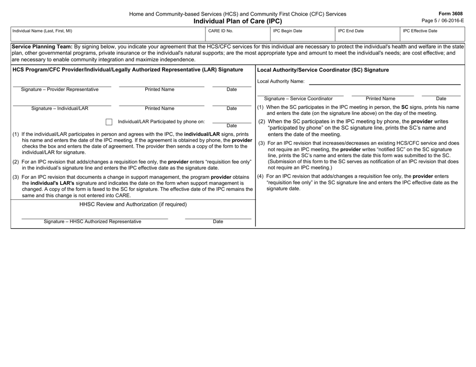 Form 3608 Individual Plan of Care (Ipc) - Texas, Page 5