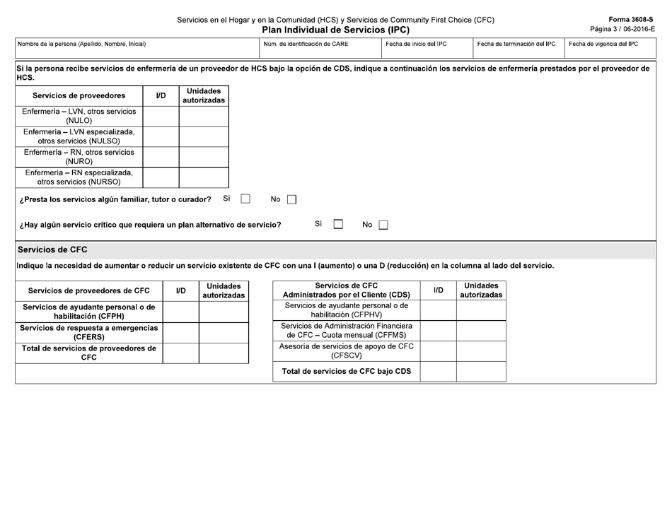 Formulario 3608-S Plan Individual De Servicios (Ipc) - Texas (Spanish), Page 3